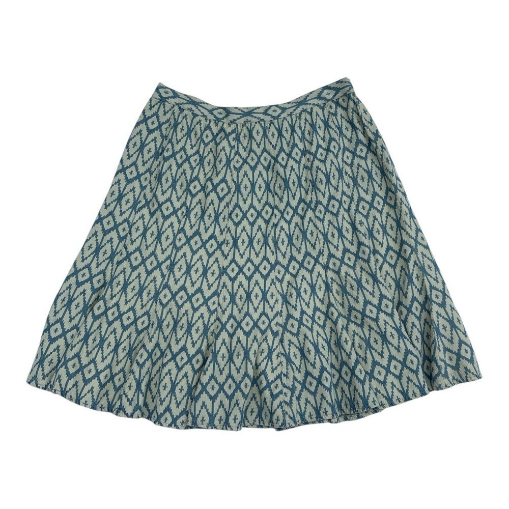Studio West Blue Ikat Print Large Pleated Cotton Skirt